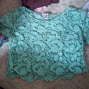 Aqua lace crochet crop top